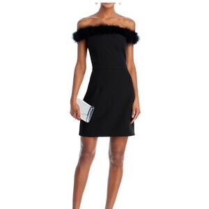 Bloomingdale’s Aqua feather off the shoulder mini dress size small worn once